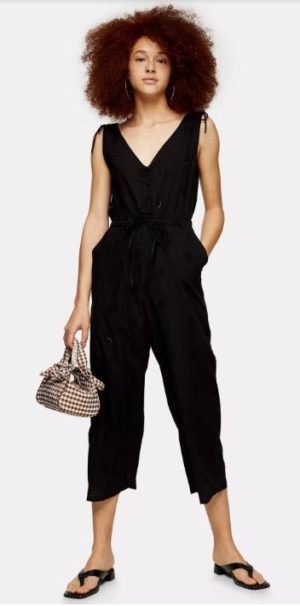 Black Relaxed Embroidery Jumpsuit