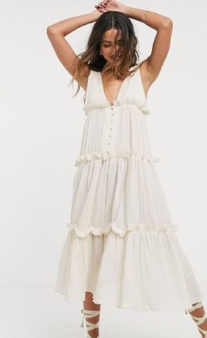 Button-Front Tiered Midi Sundress
