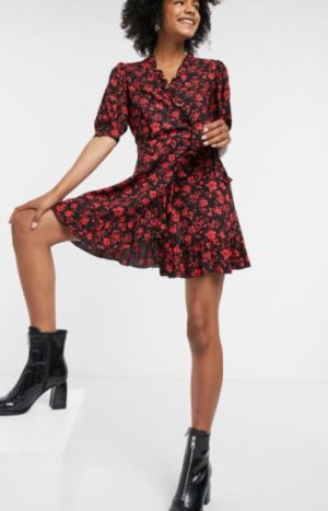Wrap Dress in Red Floral