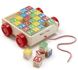 ABC Wooden Block Cart Toy with 30 Solid Wood Blocks