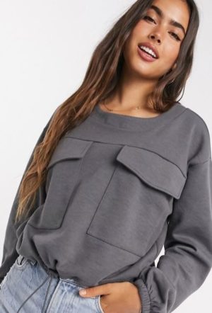 utility pockets and drawstring sweater in gray