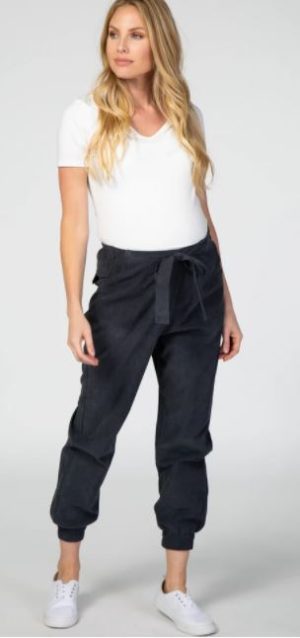 Navy Belted Cuffed Maternity Pants