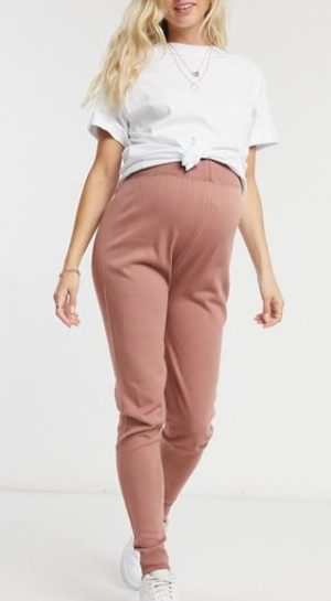 Maternity knitted rib sweatpants in pink