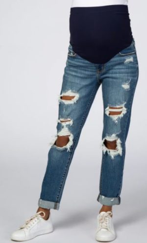 Distressed Rolled Cuff Maternity Jeans