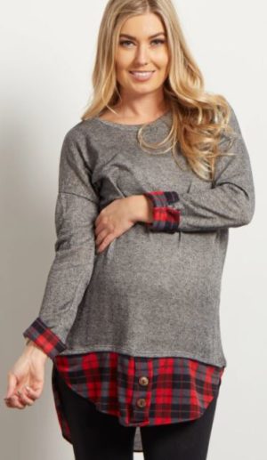 Charcoal Plaid Shirttail Maternity Top (various colours)