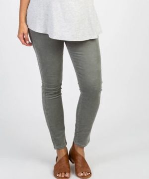 Grey Ribbed Suede Maternity Pants