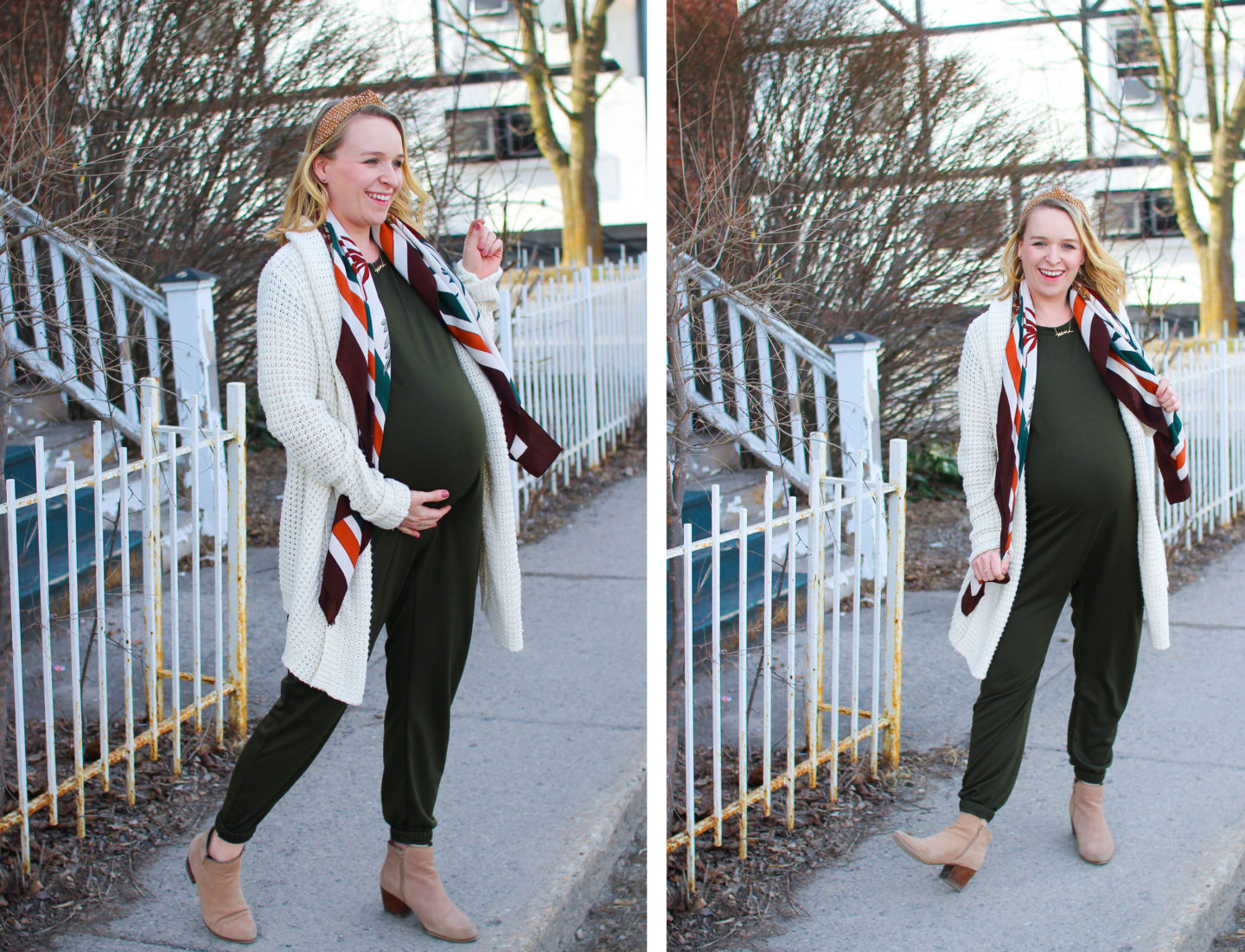 Brushed Knit Long Sleeve Wrap Jumpsuit - Thyme Maternity | RW&CO.