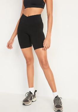 Extra High-Waisted Crossover Hidden-Pocket Biker Shorts with 8-inch inseam
