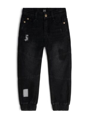 French Terry Denim Jogger Black Textured